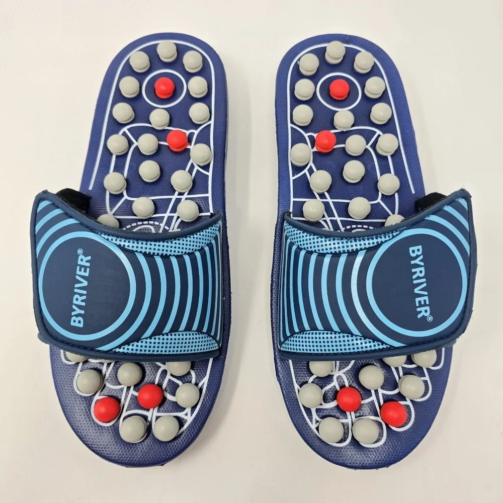 BYRIVER Acupressure Massage Slippers Navy Blue Sandals Size L Mens 9-10